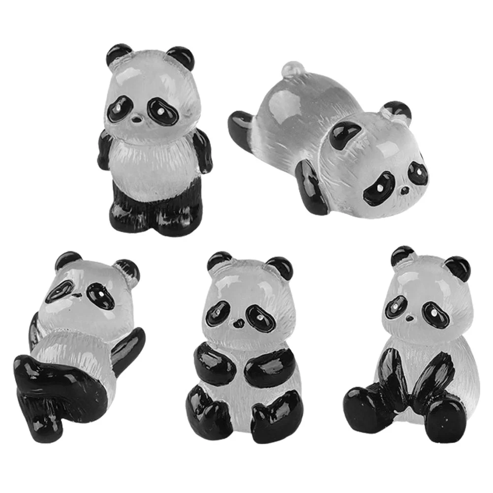 5 Pcs Night Glow Panda Resin Figurines Mini Animal Decor for Flower Beds Lawns Landscape Garden Accessories Realistic