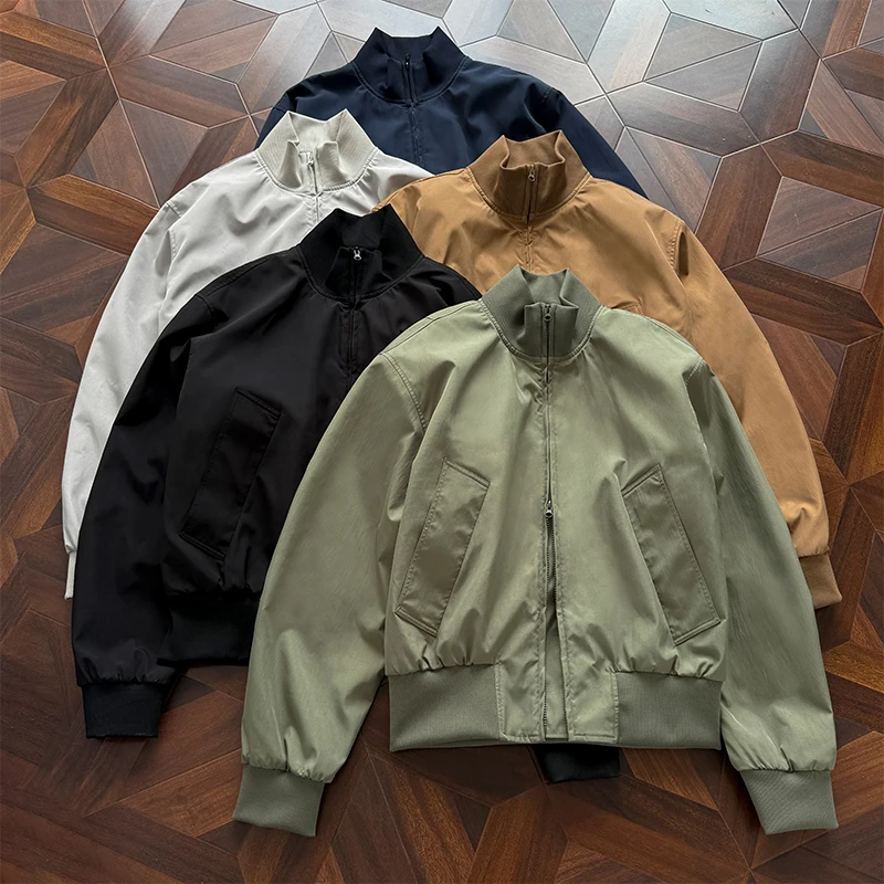 

Men's Stand Collar Zipper Bomber Jacket Coat Black Army Green