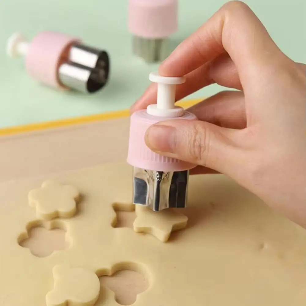 5Pcs/set Cartoon Vegetable Fruit Cutter Animal Shape DIY Embossed Mold Hand Pressure Stainless Steel Cookies Fondant Molds