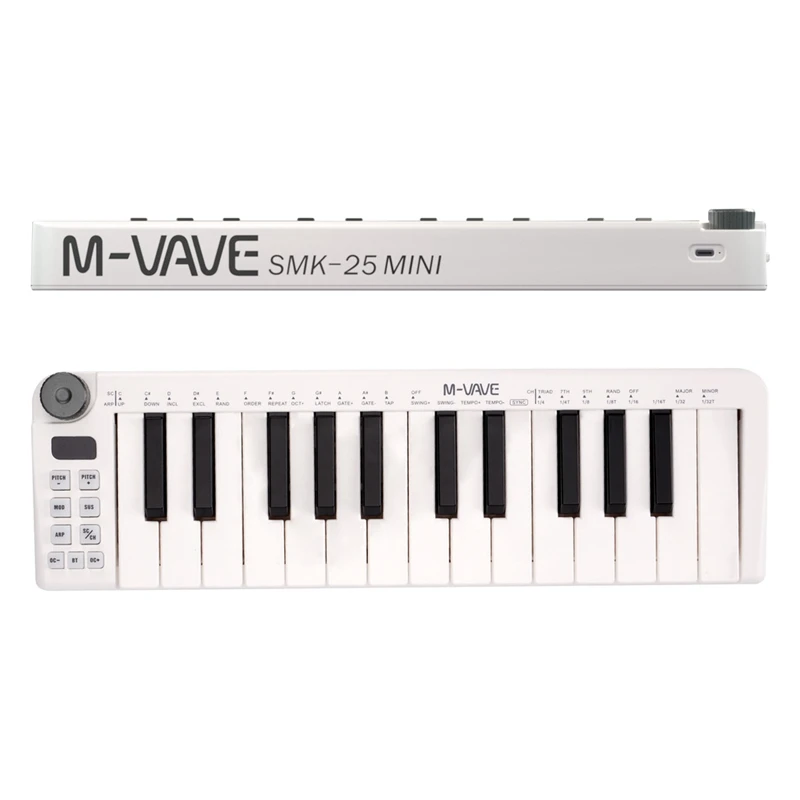 

M-vave SMK-25 mini MIDI keyboard 25 velocity sensitive keys Support wireless/USB connection portable sequencer