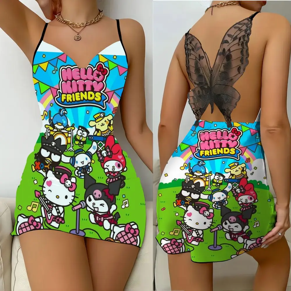 2024 Summer Mickey Kitty Backless Sleeping Dress, elegante abito da donna in raso stile Disney