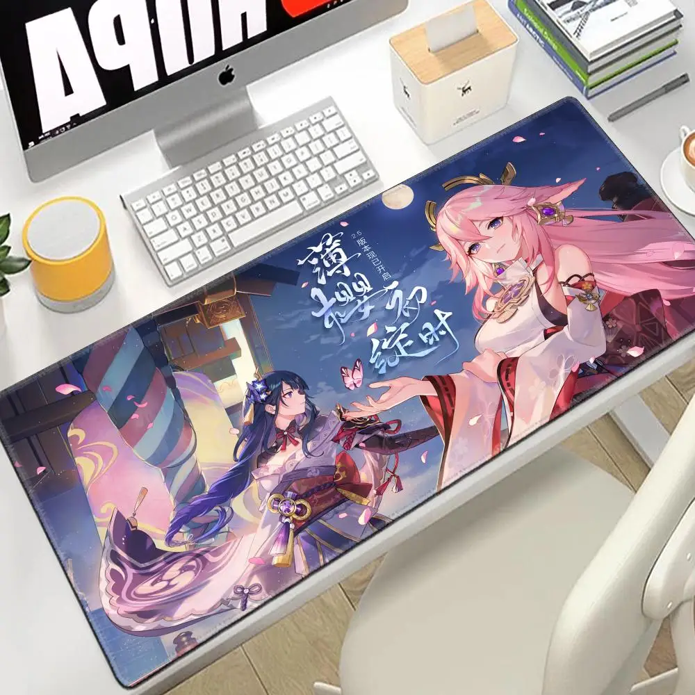 

Genshin Impact Mouse Pad Yae Miko Gaming Accessories Desk Mat Pc Gamer ковер Keyboard Mouse Mats Deskmat Laptop Mousepad Rug Xxl