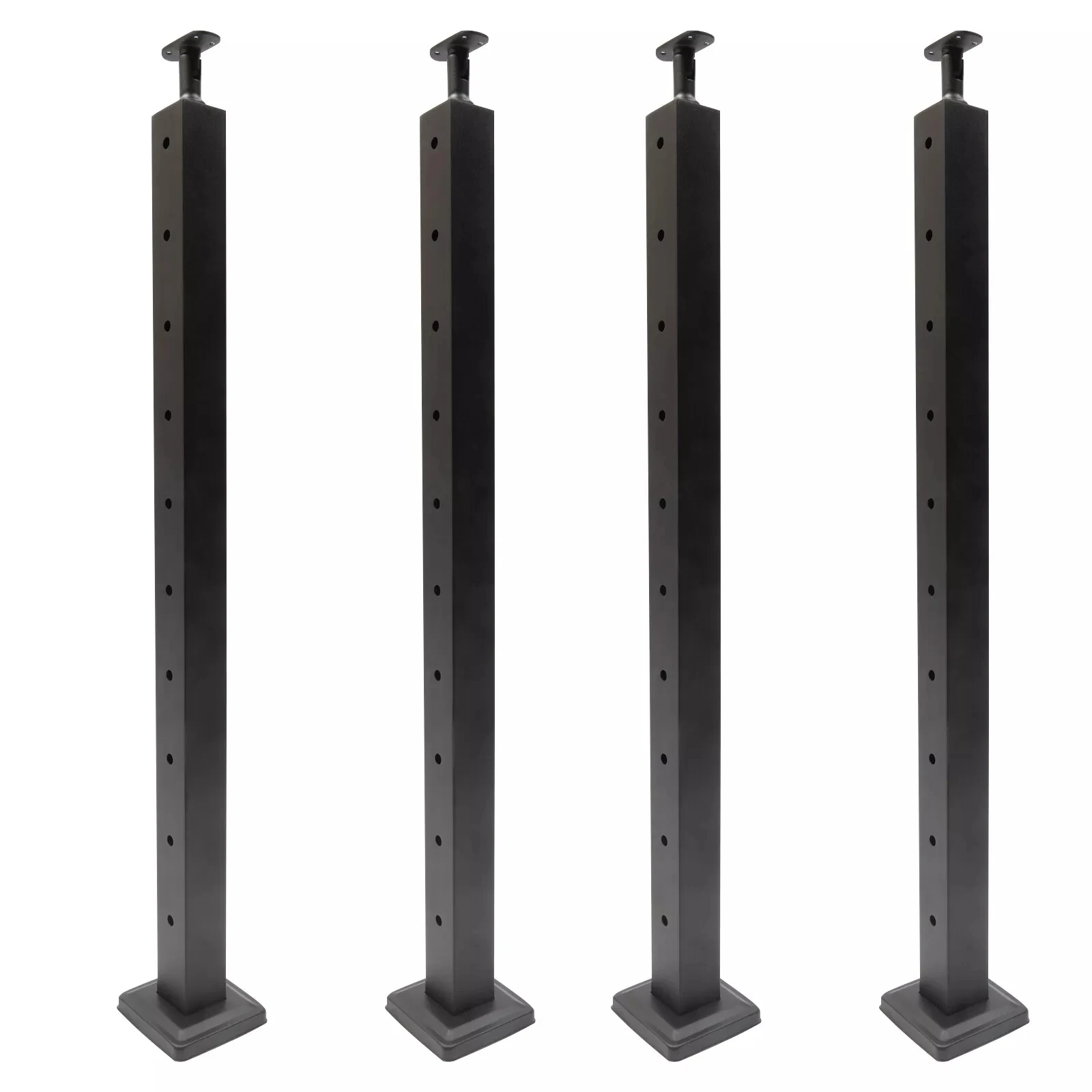 Black Stainless Steel 4-Piece Cable Railing Post Set, 36"x2"x2", Level Drilled
