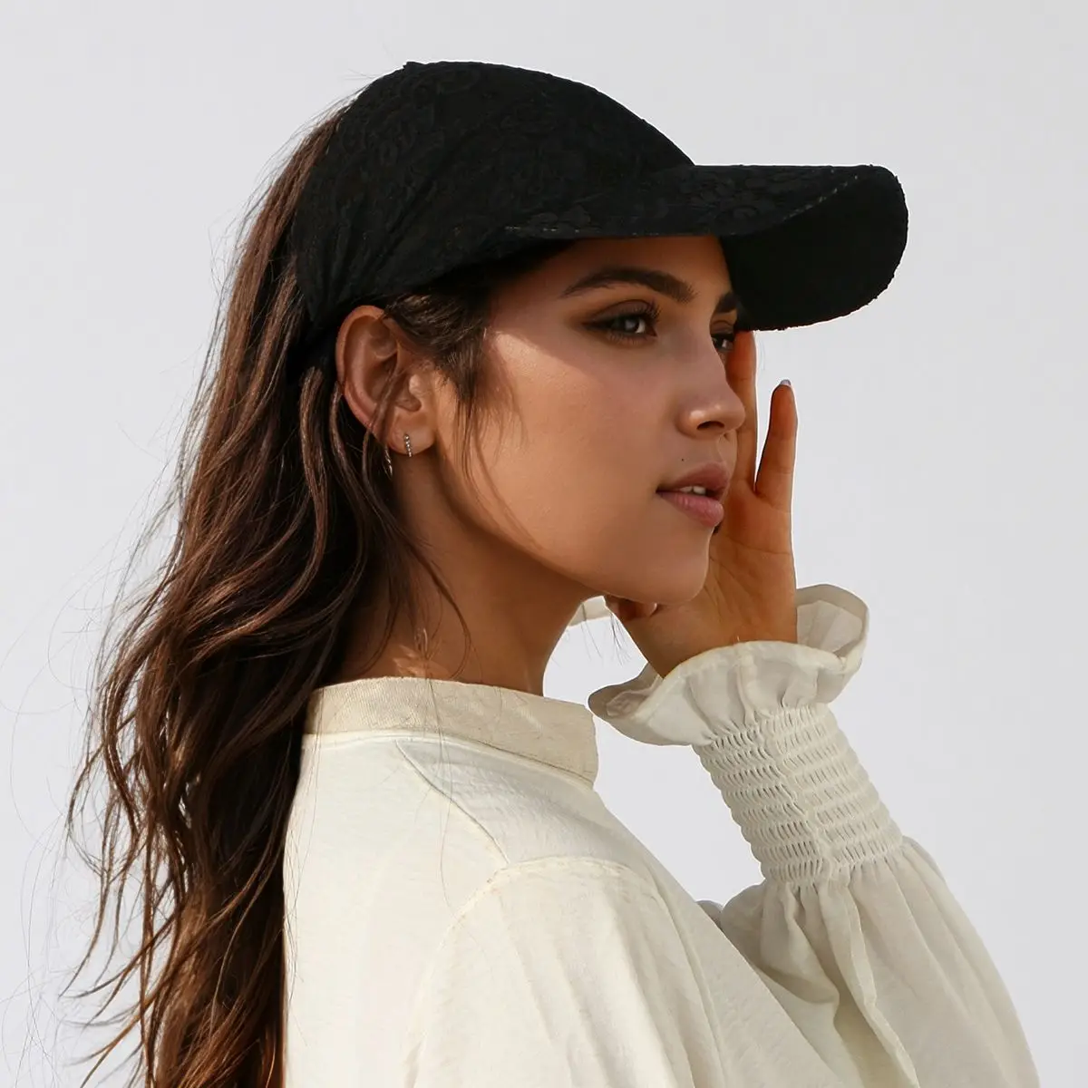 Lace Hat Casual Adjustable Floral Lace Openwork Sun Hat Multi-Color Polyester Mesh Peaked Cap Elegant Lace Cap 2 Piece Set