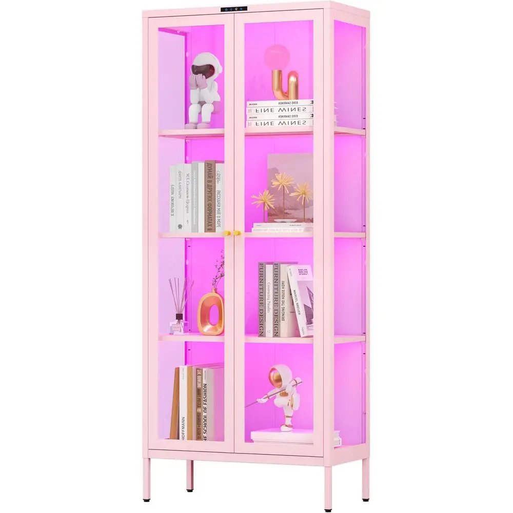 66 Tall Glass & Metal LED-Illuminated Display Cabinet for Collectibles Assembly Required