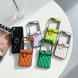 Luxury Ring Phone Holder Leather Case For Samsung Galaxy Z Flip 7 5 5G Z Flip 6 4 Z Flip 3 Coque Solid Color Phone Back PU Cover