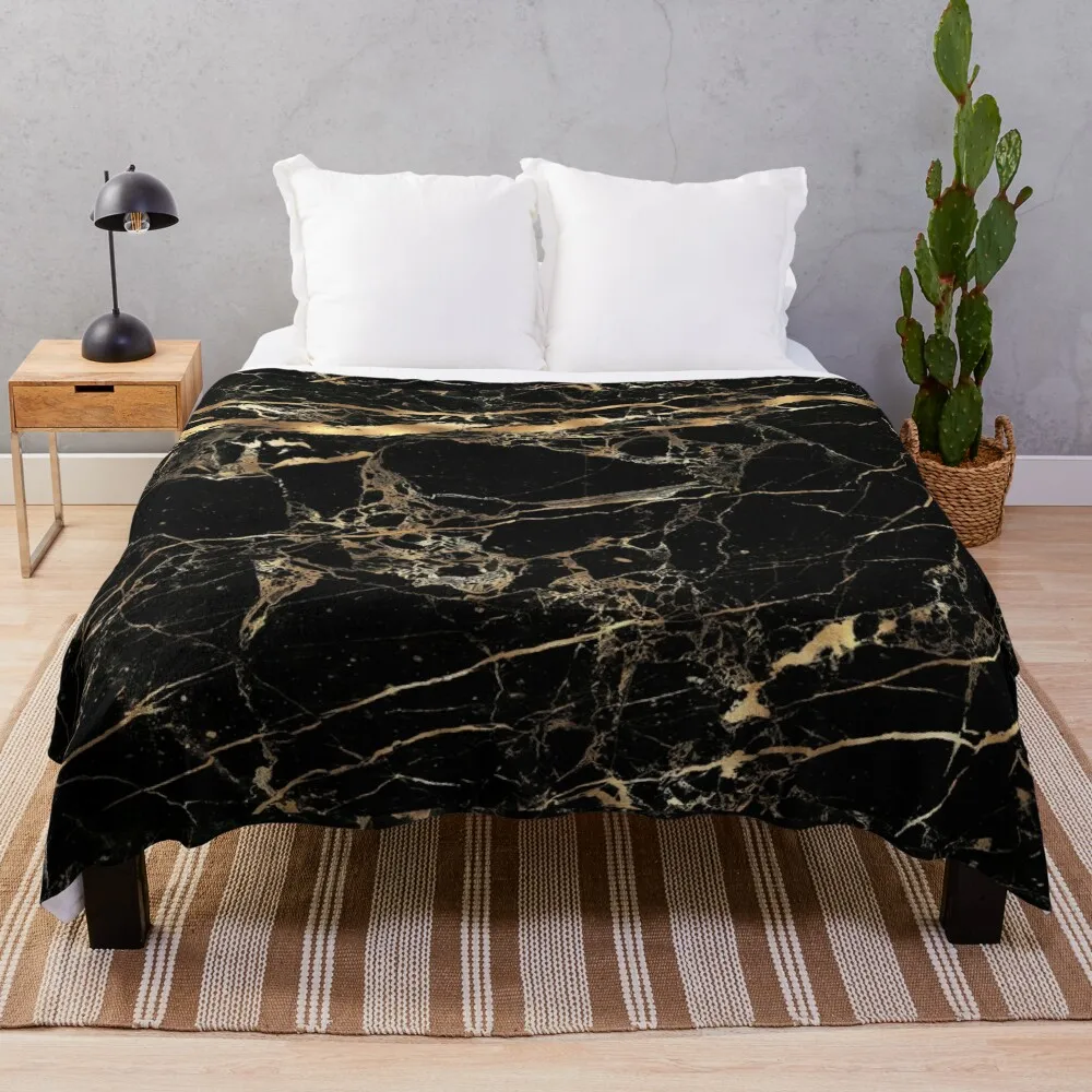 

Black Marble Gold Veins Throw Blanket Bed covers Nap Plaid Dorm Room Essentials Soft Beds Blankets