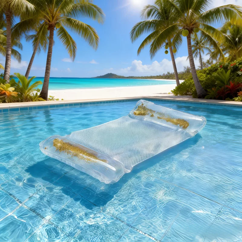 2026 New Summer PVC Transparent Glitter Sequin Inflatable Float Foldable Air Hammock Pool Party Lounge Chair for Adults