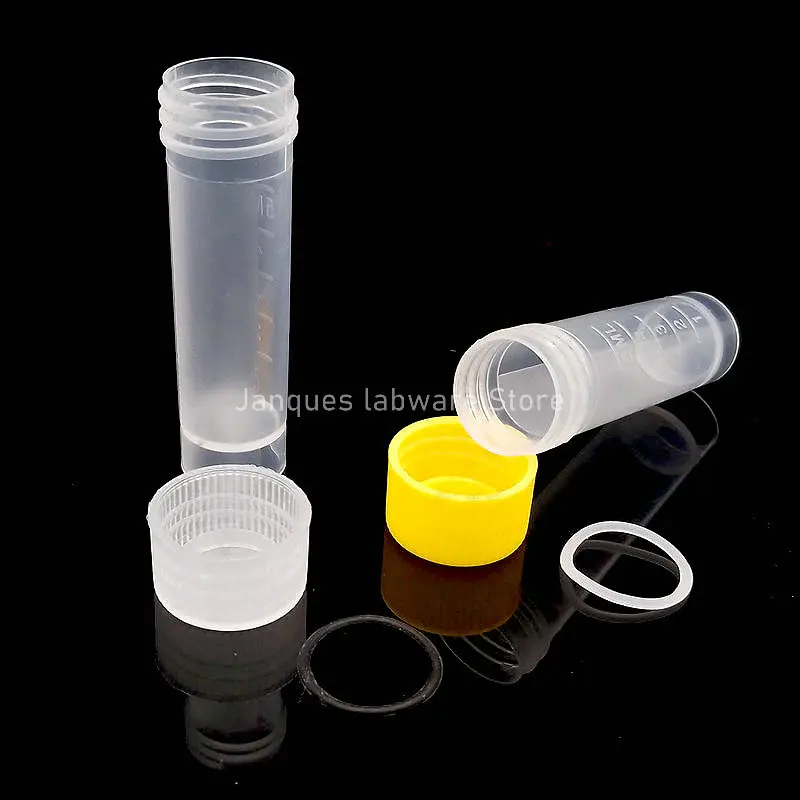 200pcs/lot 5ml Plastic freezer tube with silicone gasket,Lab Frozen storage tube subpackage vial,Sample bottle with colored cap