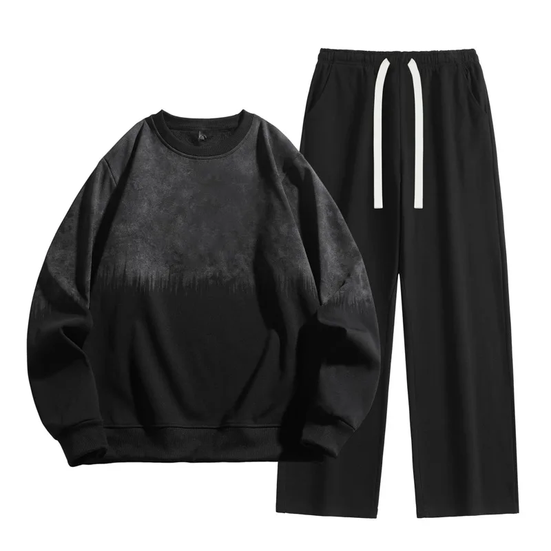 

Minimalist Men Gradient Printed Crewneck Sweatshirt Set Autumn Loose Drawstring Wide Leg Pants Daily Casual Outfit