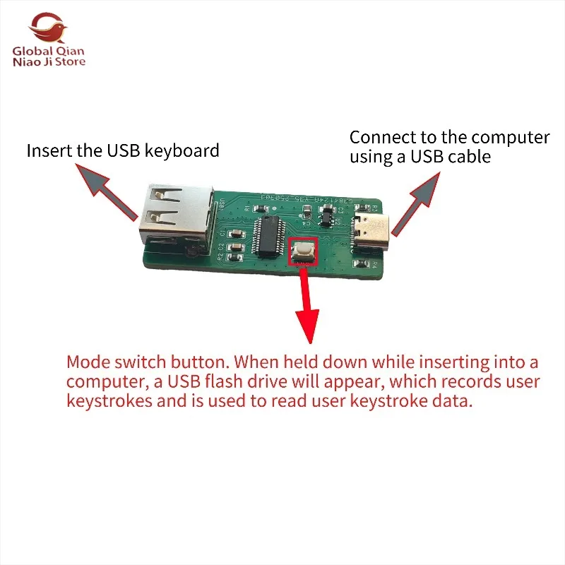 USB keylogger, near-source attack and anti-penetration tool, key logging tool, loop recording input characters