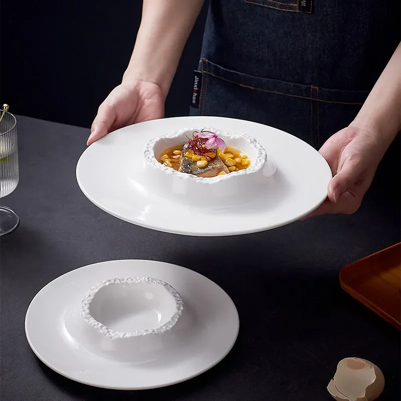 Creative Irregular Volcanic-shaped Ceramic Plate Modern Uniquely-shaped Pure White Dinner Plate Cooking Bowls Dishes Tableware
