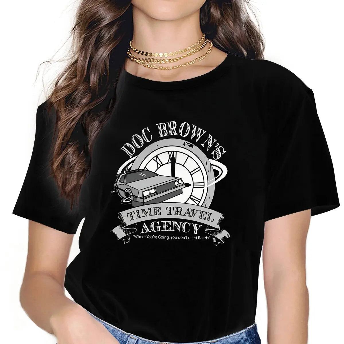 Movie Back To The Future Doc Brown's Travel Agency T Shirt Vintage Gothic Women's Polyester Tshirt O-Neck