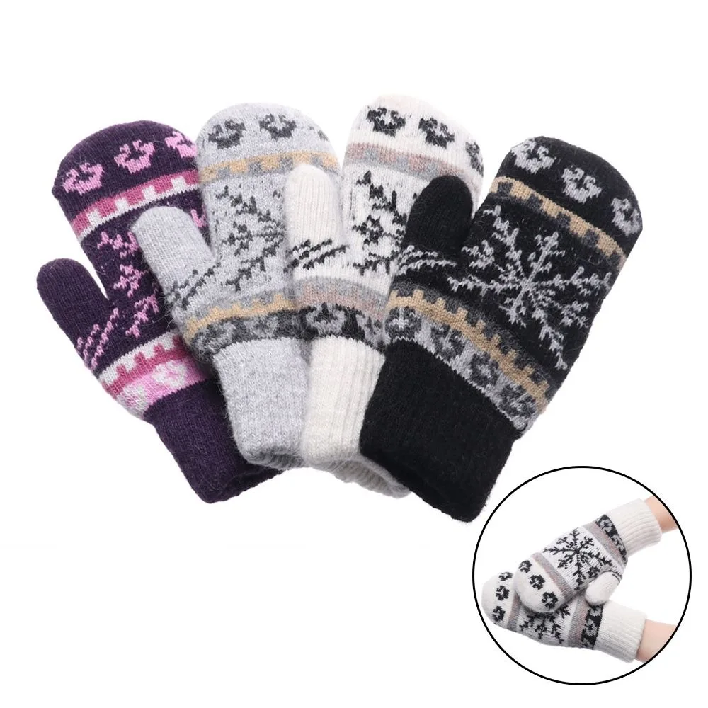 Guantes de punto gruesos para hombre y mujer, manoplas cálidas, elásticas, a prueba de viento, patrón de copo de nieve