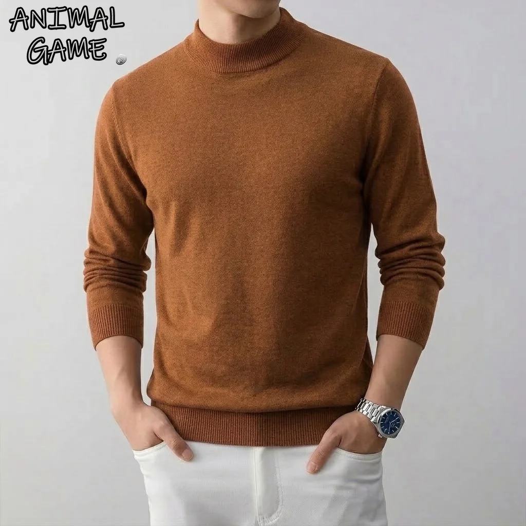 Men's Solid High Stretch Mock Turtleneck Knit Sweater Jacket Casual Warm Long Sleeve Coat Winter Knitted Tops Men Cold Weather