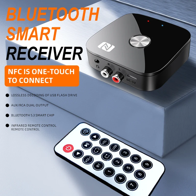 NFC Bluetooth 5.3 Audio Receiver 3.5mm AUX RCA Stereo Lossless HIFI Music Car Wireless Adapter USB U-Disk Play Remote Control