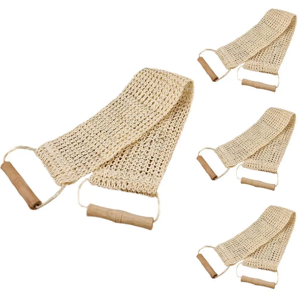 Rub Exfoliating Dead Skin Shower Towel Durable Skin Care Bath Towel Scrubber Sisal Back Strap Wooden Handle