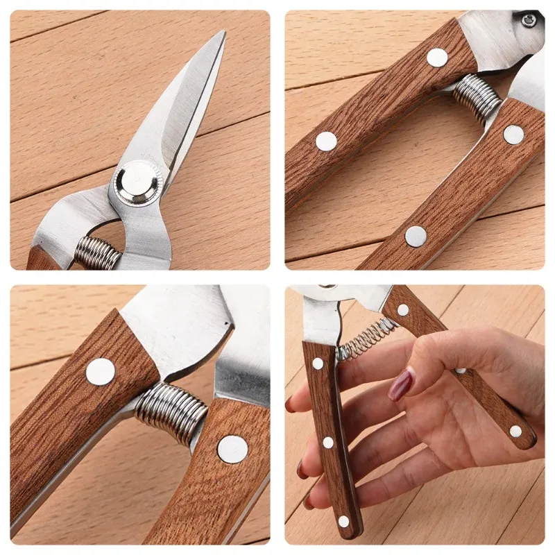 19 Cm Straight-Blade Solid Wood Garden Pruning Shears – Manganese Steel Fruit-Picking & Grafting Scissors with Non-Slip Handle