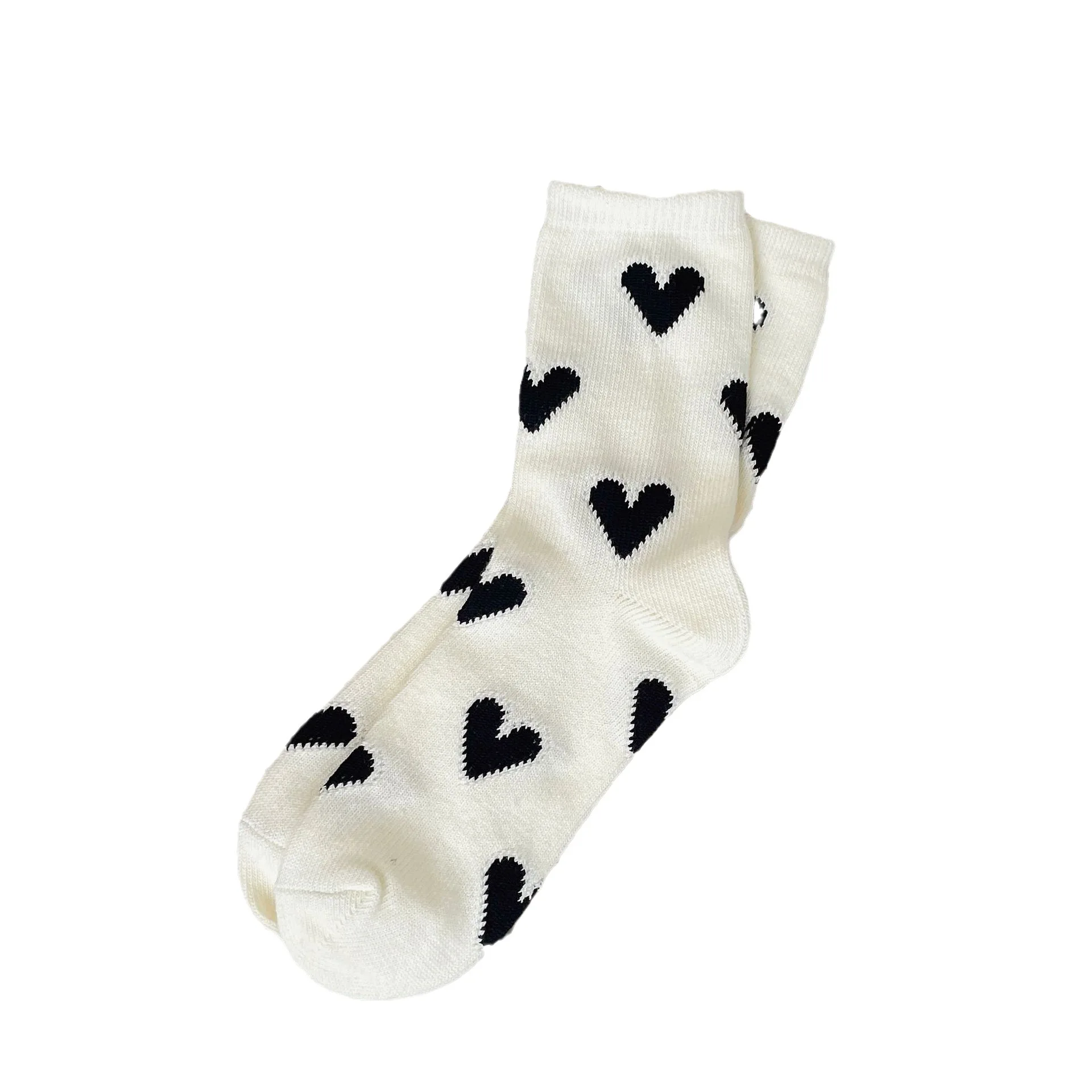 4 Pair Women Cotton Lovely Socks Ins Spring Autumn Black White Love Heart Thick Wire Pile Socks cakcetines divertidos