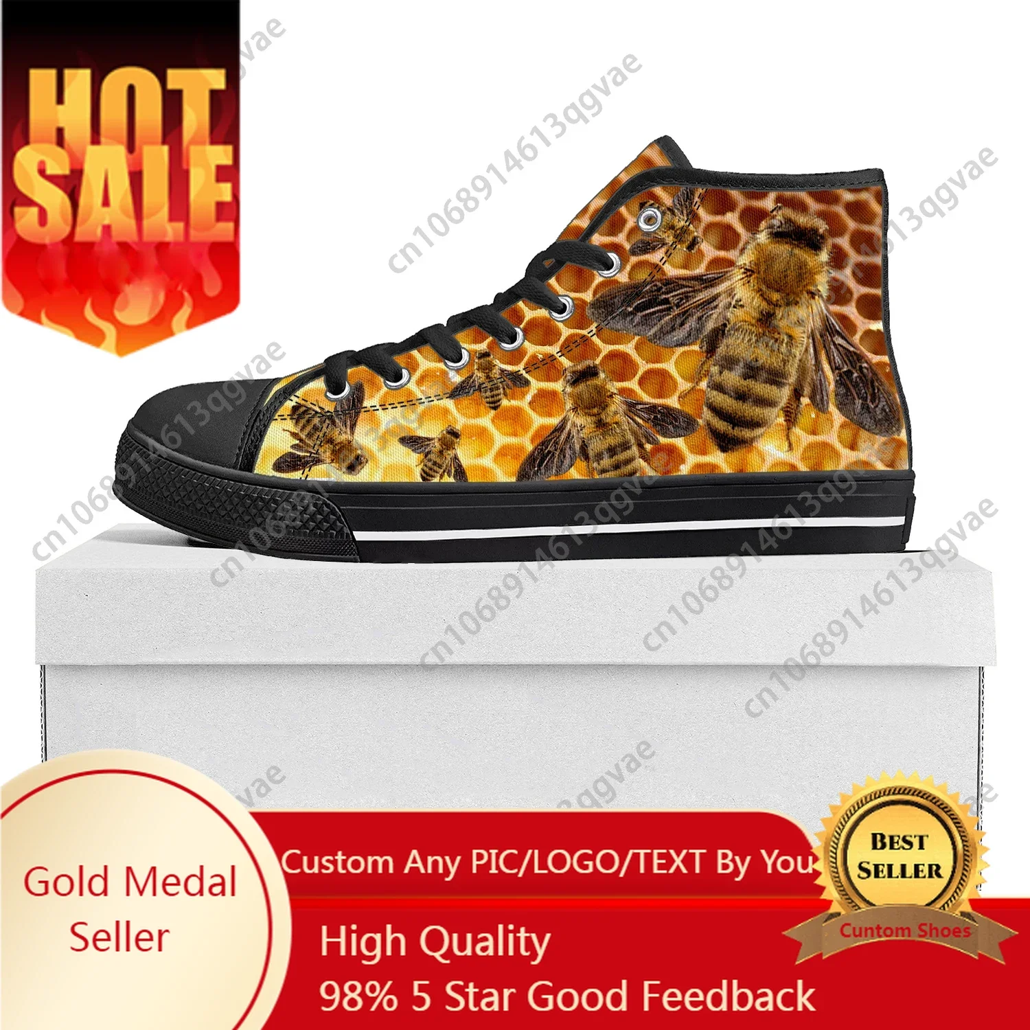 Bee Honeybee High Top High Quality Sneakers Mens Womens Teenager Popularity Canvas Sneaker Casual Couple Shoes Custom Shoe Black