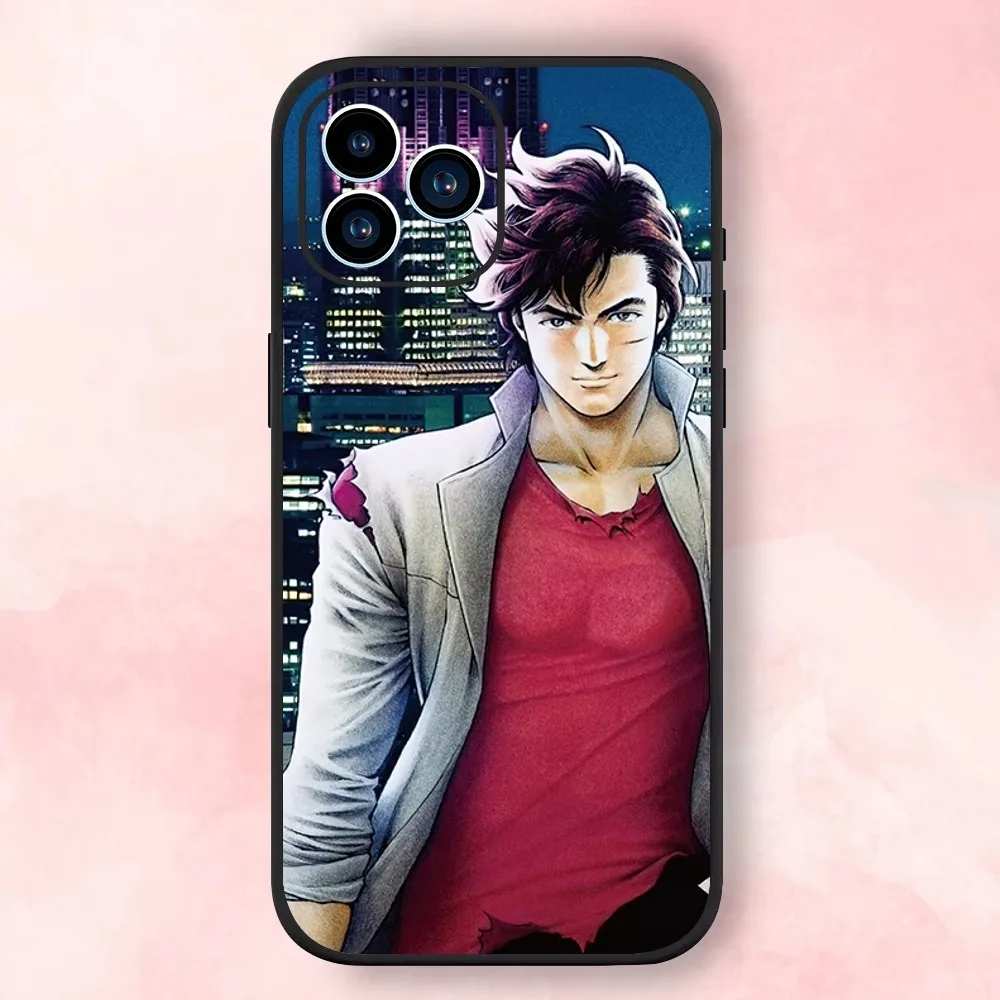 City Hunter Comic Phone Case For iPhone 15,14,13,12,11,XS,XR,X,8,7,Pro,Max,Plus,mini Black Silicone Soft Shell