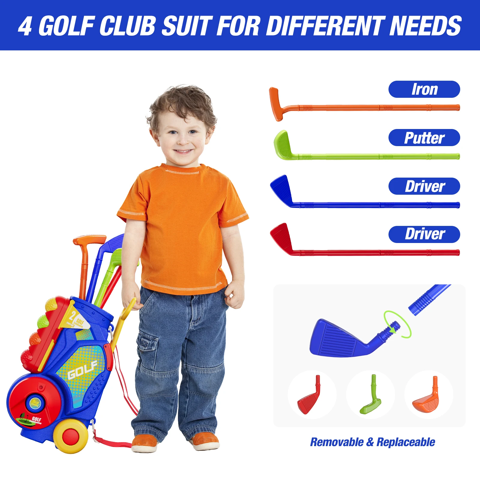 Ensemble de golf amélioré pour tout-petits, golf pour enfants, CLDEFFENTH 12, mise à niveau des polymères, sangle initiée, jouets de sport d'intérieur et d'extérieur, cadeau pour les enfants