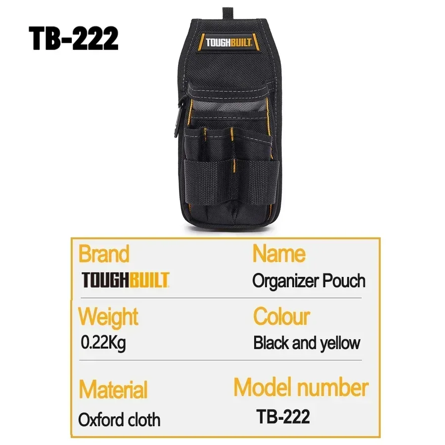 ToughBuilt TB-222 Organizer Pouch -Rear Pocket Flap - Fits Over Pants or Belt, Heavy Duty and Durable Belt Tool Pouch