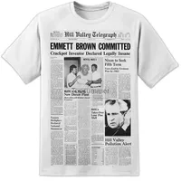 Mens Back To The Future Doc Emmett Newspaper T Shirt Retro Flux Capacitor Marty Sleeves Cotton T-Shirt Fashion