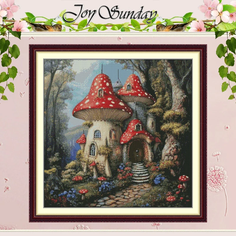 mushroom-fairy-castle-patterns-counted-cross-stitch-set-diy-11ct-14ct-16ct-hd-stamped-dmc-cross-stitch-kit-embroidery-needlework