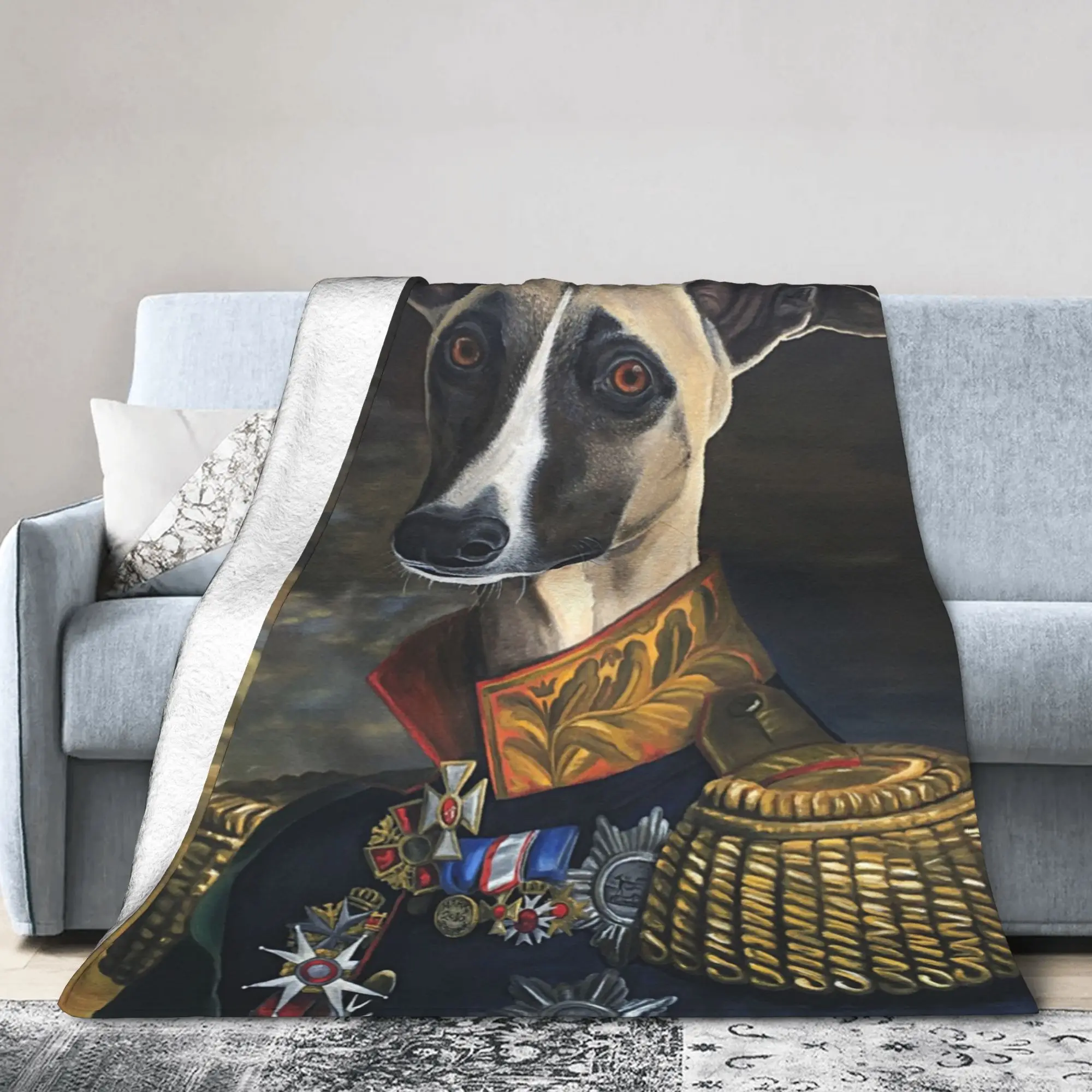 Custom Sofa Fleece Greyhound Hound Portrait Throw Blanket Warm Flannel Whippet Sighthound Dog for Bedroom Car Sofa Bedspreads