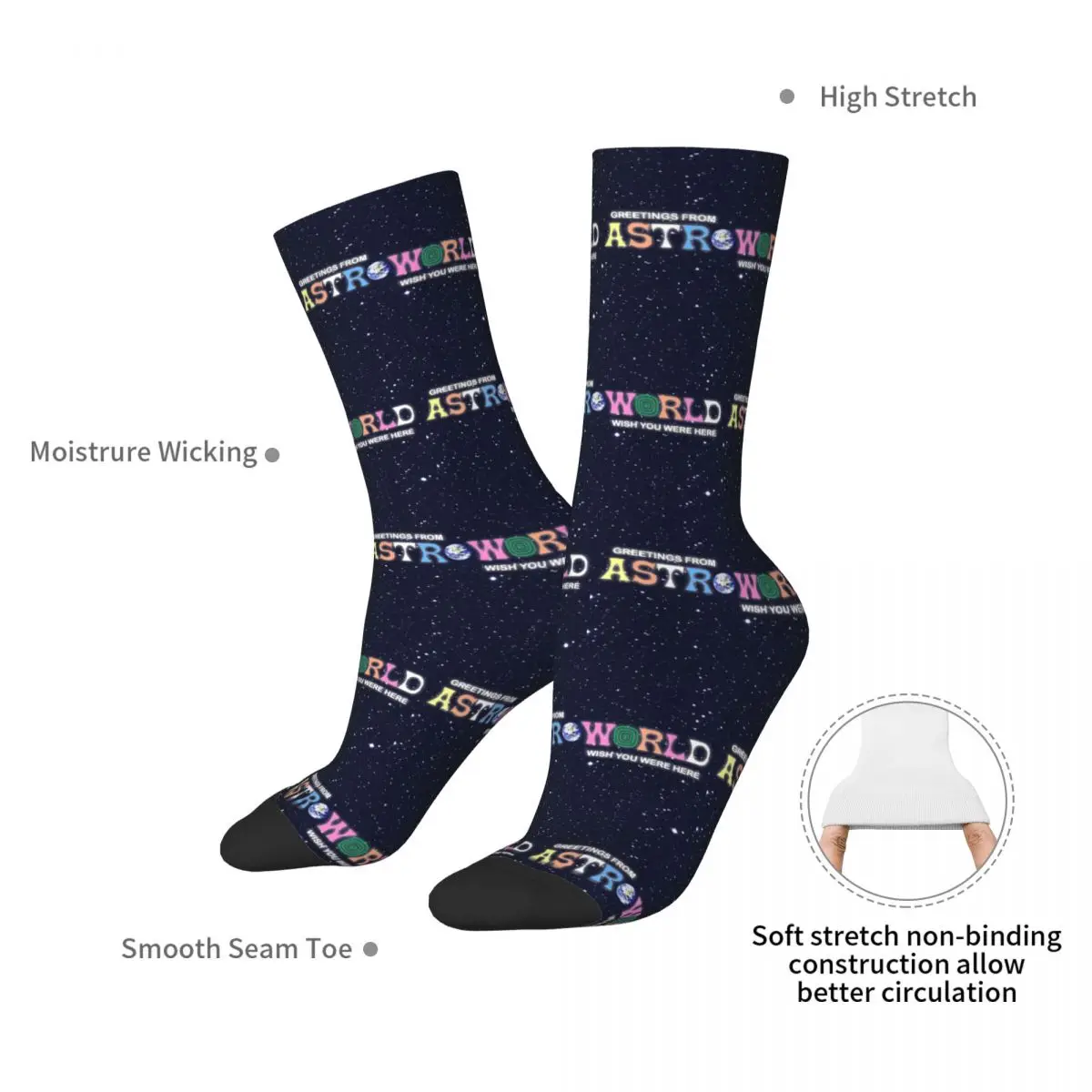 Greetings From, Astro Fan Cover Socks Harajuku Super Soft Stockings All Season Long Socks Accessories for Unisex Christmas Gifts