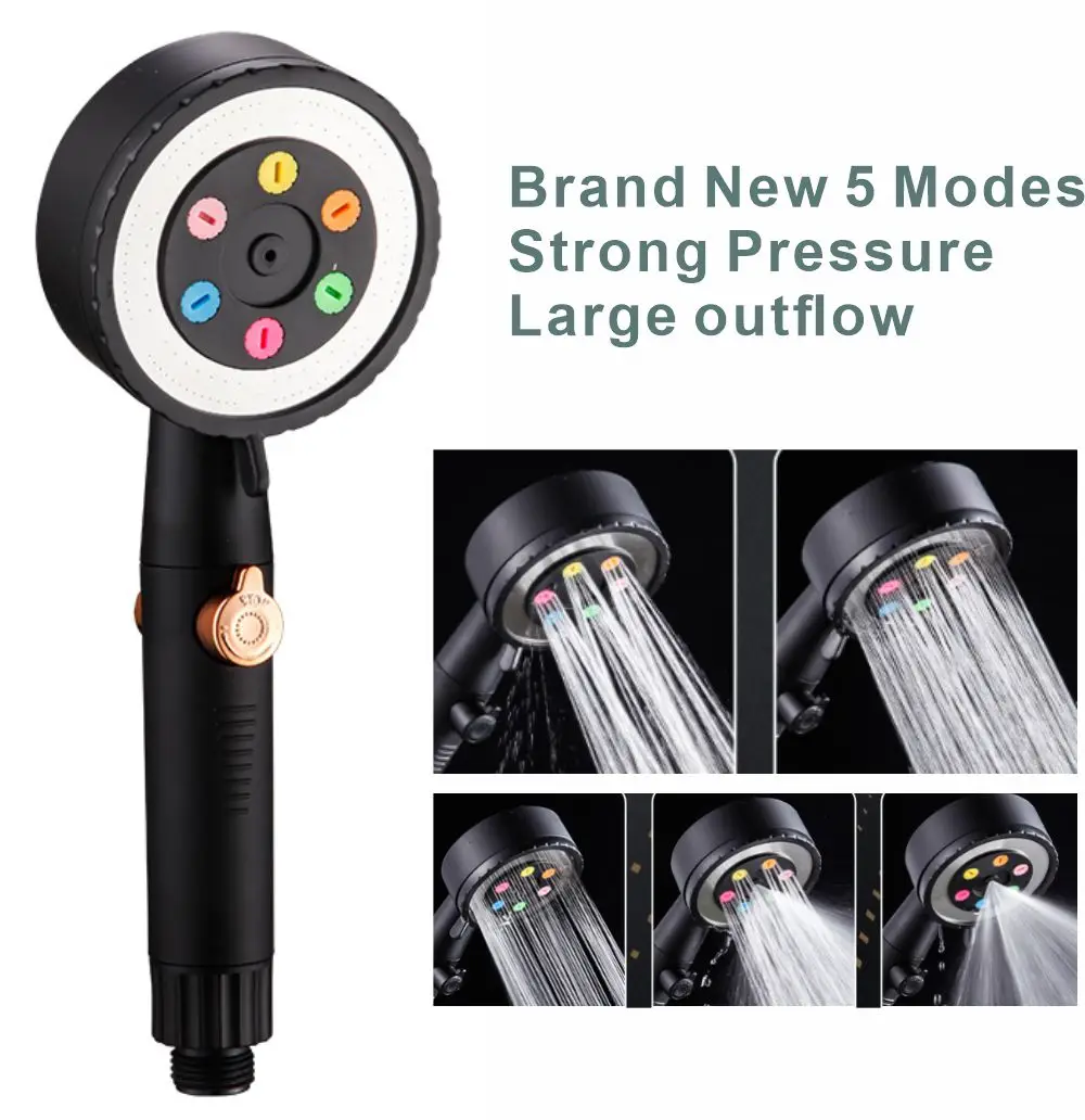 

New 5 Modes Shower Head High Pressure Large Flow Bath Spa Water Saving One-Key Stop Spray Nozzle Bathroom Faucet Accessories