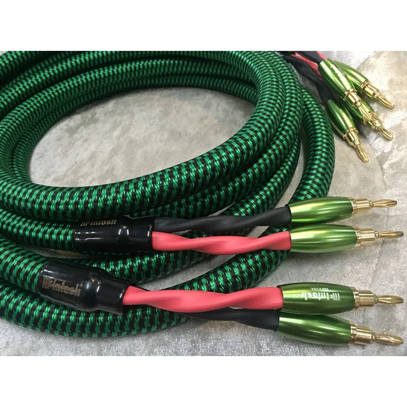 Hi-end 12AWG Pure Copper Speaker Cable with Gold Plated Green Banana Plug A Pair 8.2ft