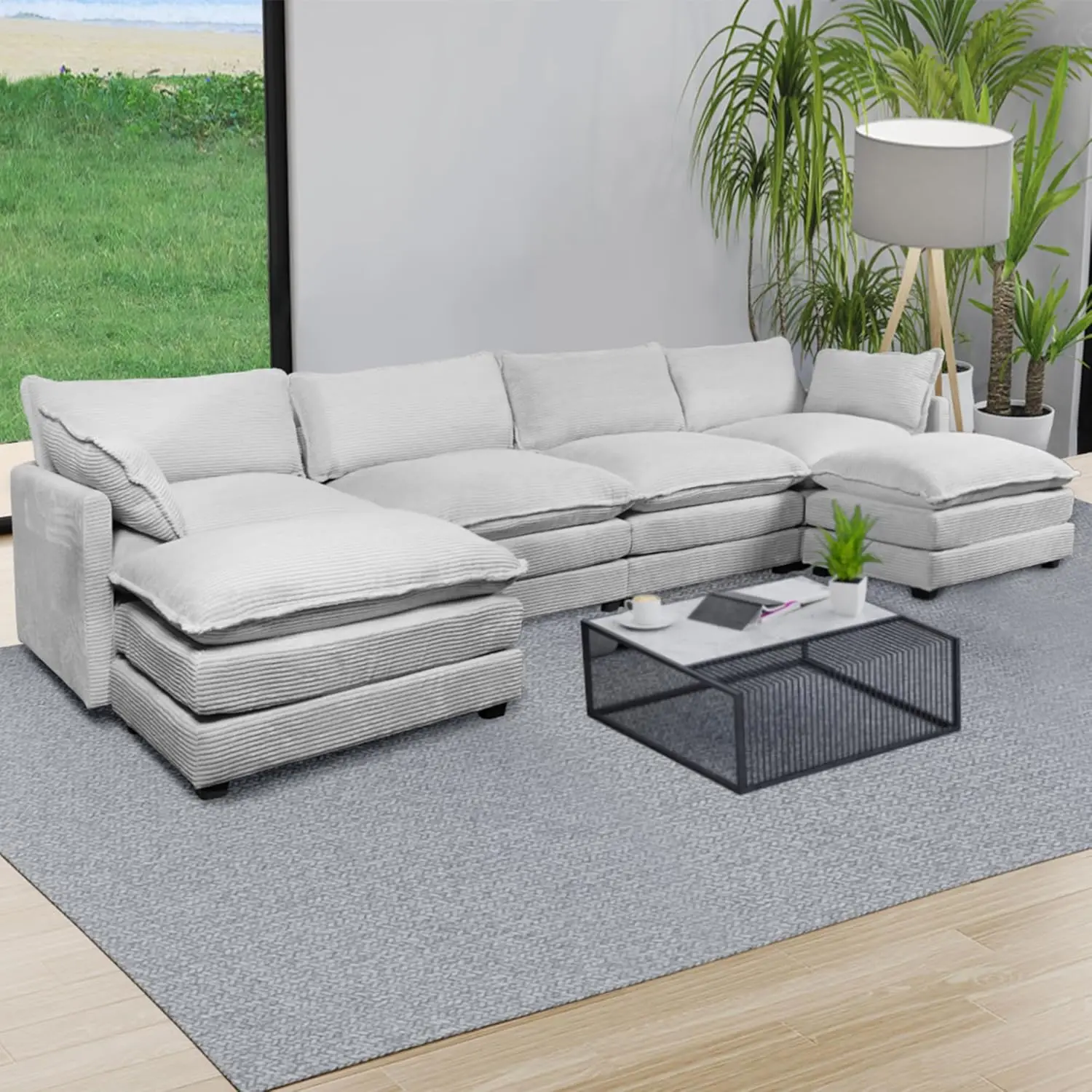 

Oversized Modular U Shaped Sectional 4 Seat Couch with 2 Ottomans, 148" Wide Corduroy Sectional Sofa, Convertible Chaise