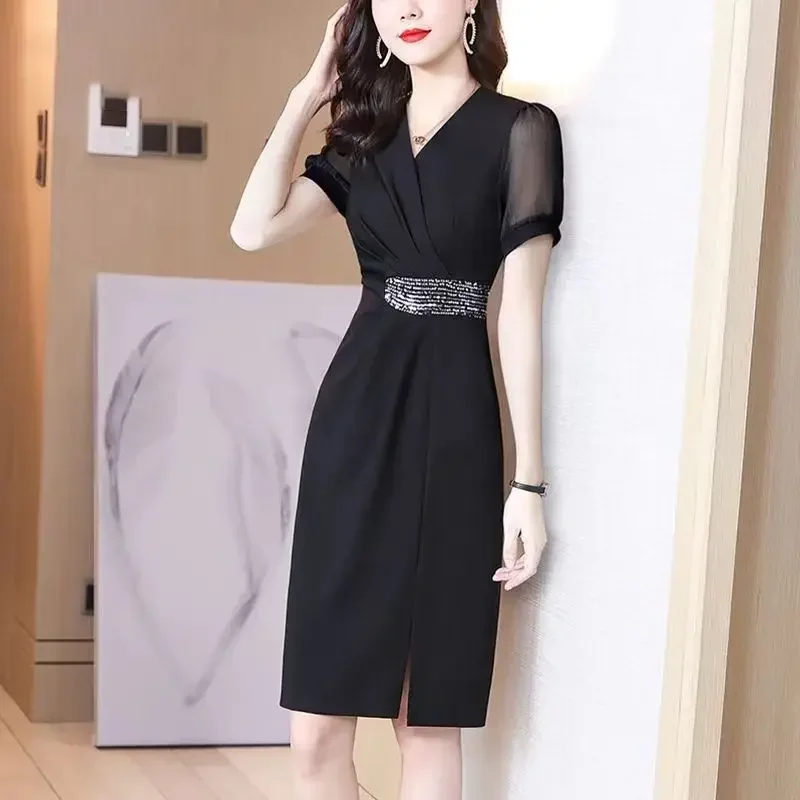 Women\'s Long Sleeve Dresses Black Female Dress A Line Spring Autumn Retro Elegant Chic Fashion Summer 2025 Korean On Promotion G