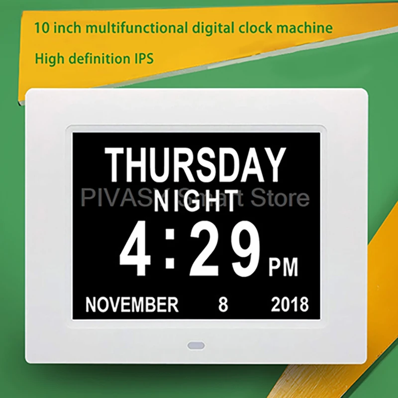 

Электронный умный будильник с напоминанием о лекарствах пожилых людей, 10-дюймовые часы, фотоальбом, большой шрифт, многоязычный, с автоматической яркостью