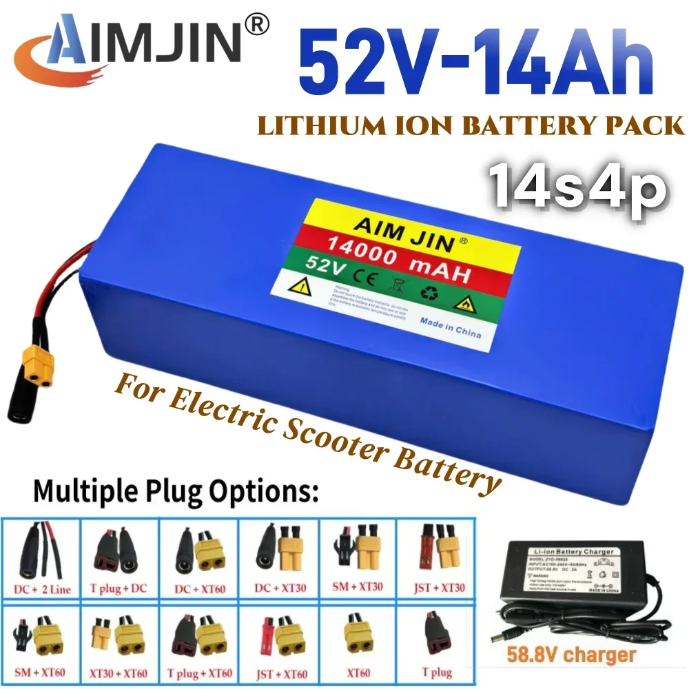 

52V 14Ah/14000mAh 14s4p rechargeable lithium battery pack 250-1500W built-in BMS Suitable for Balance Cars, Electric Scooters