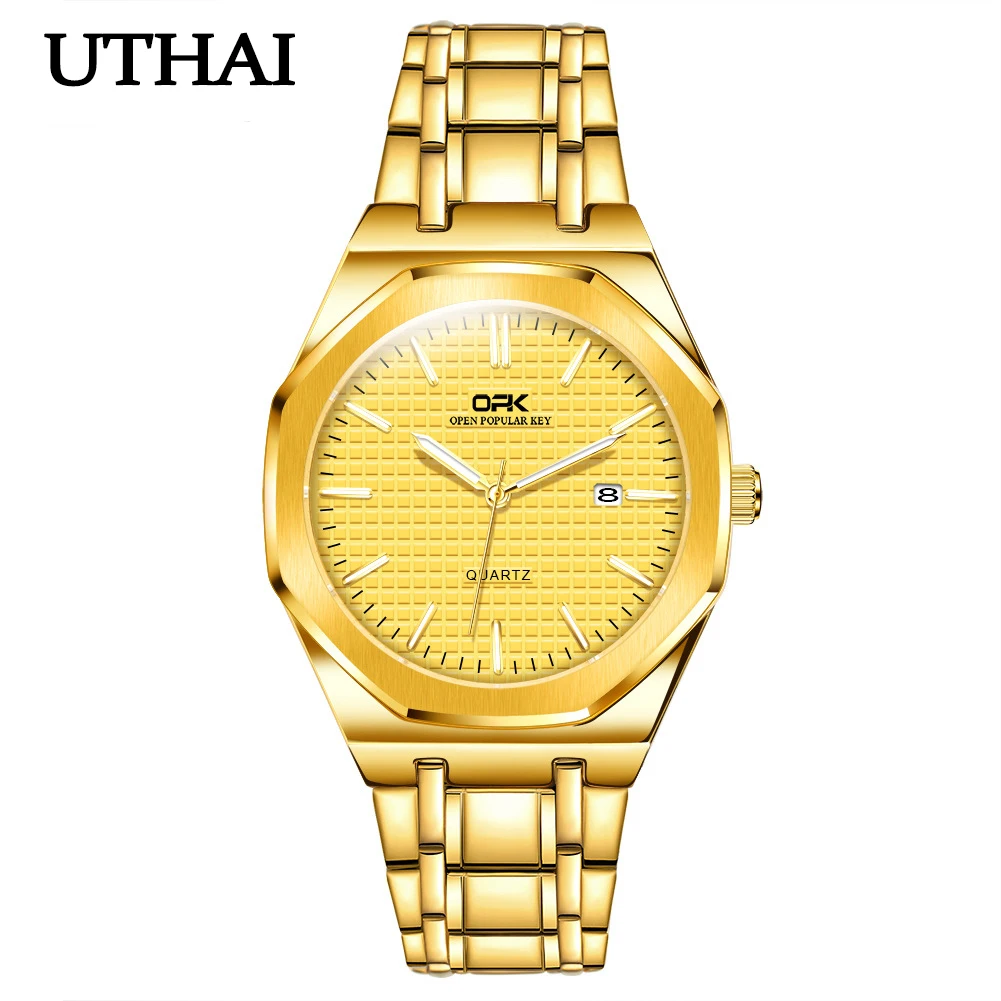 UTHAI CQ270 Простые и модные мужские часы, легкий роскошный деловой календарь, водонепроницаемые кварцевые часы, мужские часы