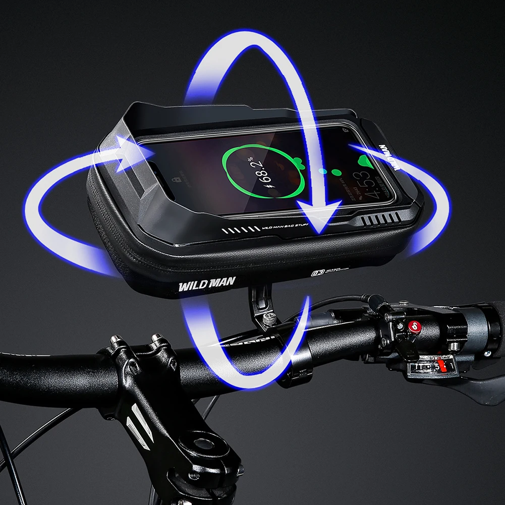 

WILD MAN Handlebar Phone Holder Bag 0.6L Mountain Bike Hard Shell Handlebar Bag Waterproof Quick Release for MTB Bike Motorcycle