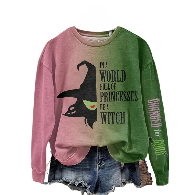 شريرة تم تغييرها للساحرة الطيبة والأميرة التباين التدرج Crewneck البلوز رجل/امرأة المشجعين بلوزات مطبوعة ملابس كاجوال