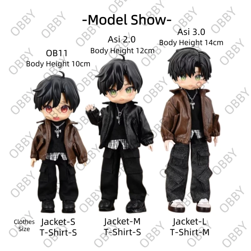 Faux Leather Jacket T-shirt Pants For 1/12 Obitsu 11 Gsc Bjd Asi 2.0 3.0 P9 P10 Body Doll Cloth NAGI Doll Outfit Clothes