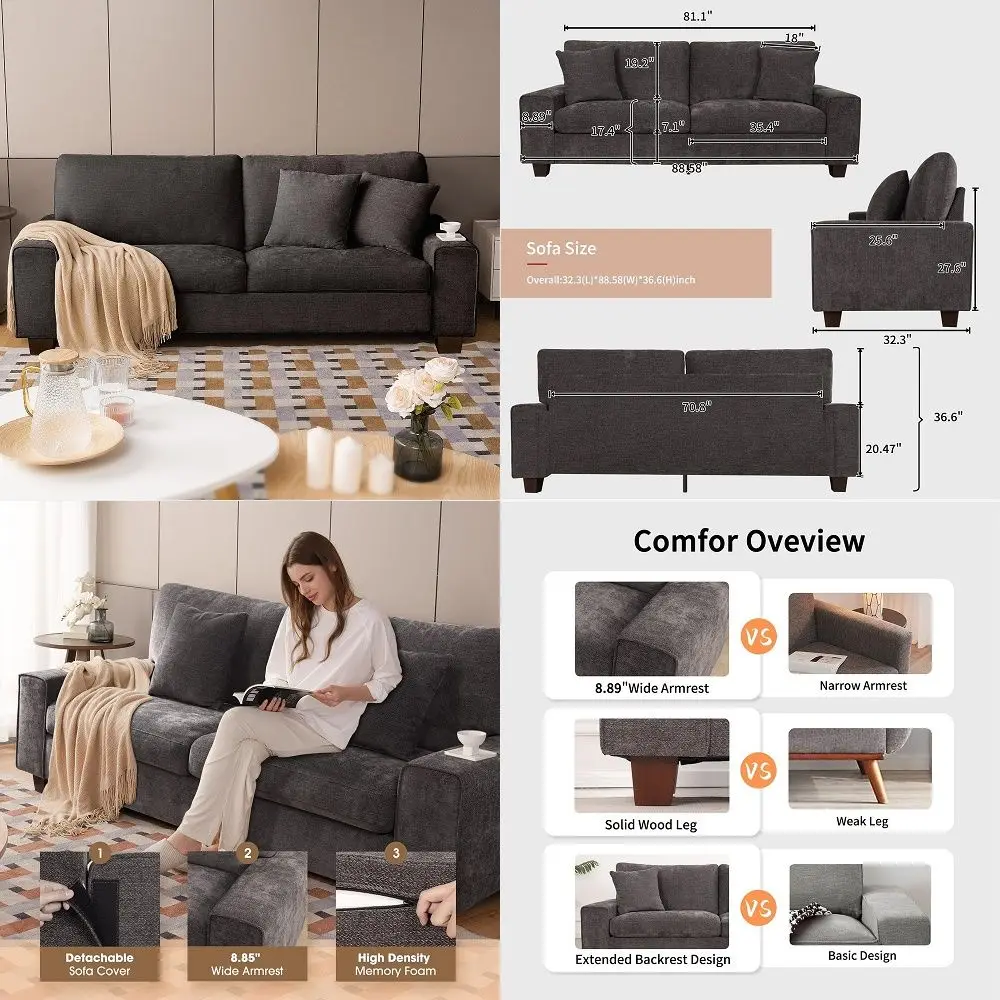 

Solutions Collection Grayson MicroFabric Sofa, Dark Grey