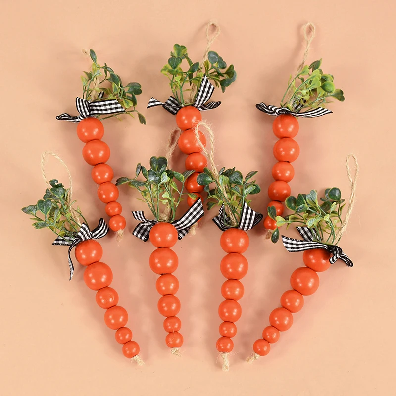 

2024 Easter Carrot Wooden Beads Ornament DIY Wreath Hanging Pendants String Happy Easter Party Decoration For Home Kids Gift