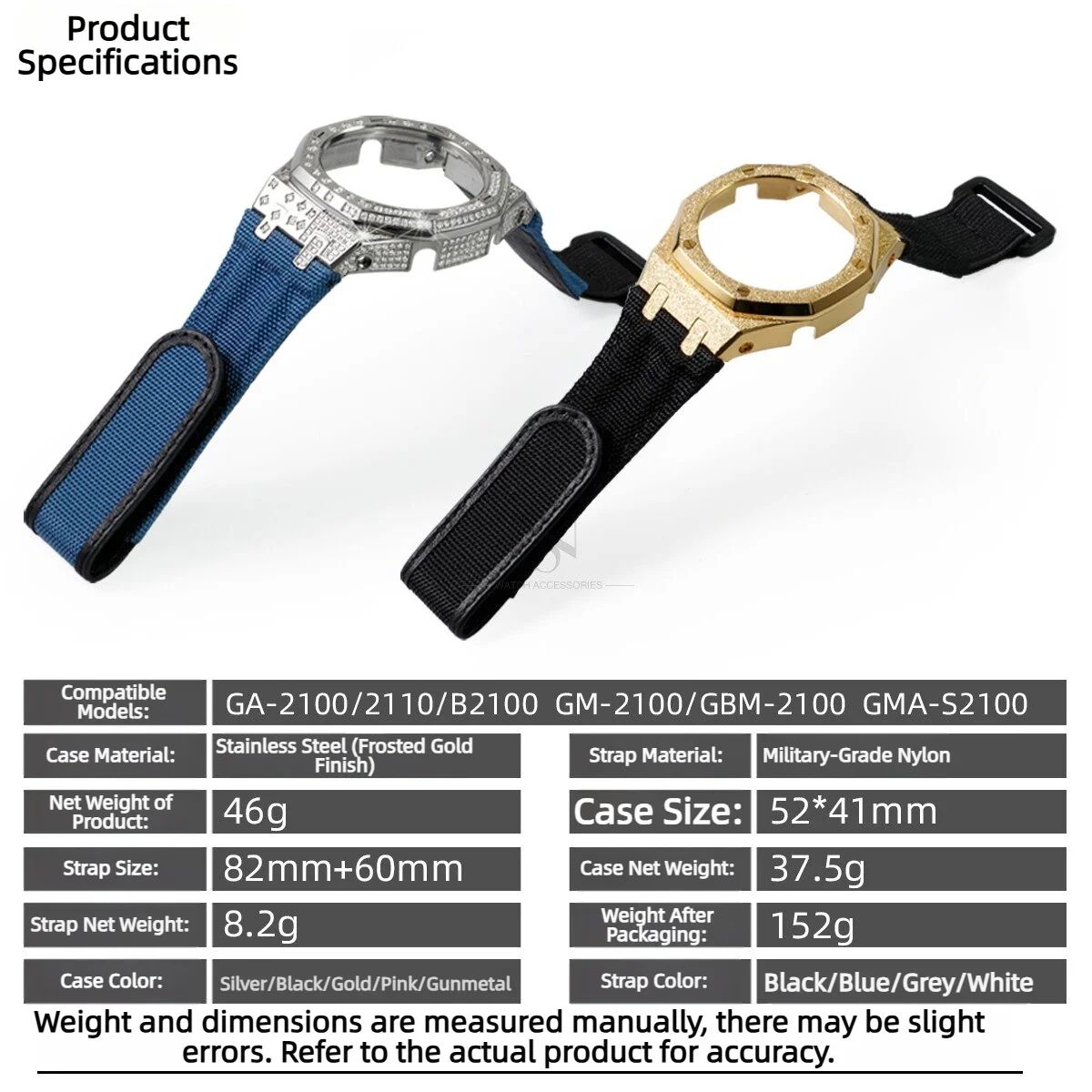 GA2100 GM2100 Metal Watch Case Nylon Strap Mod Kit For Casio GA-2100 GA‑B2100 GM-2100 GBM2100 GMA‑S2100 Bezel Watch Accessories