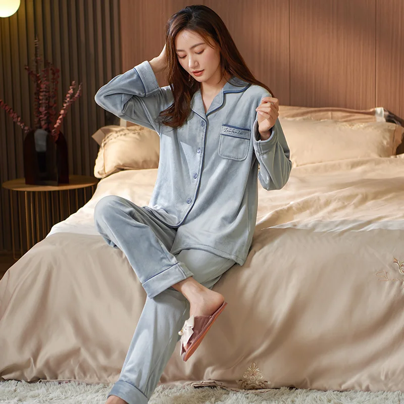 

Women island velvet pyjamas home clothes big yards sleepwear set long sleeve pajamas for women pijama sets winter thick pijamas