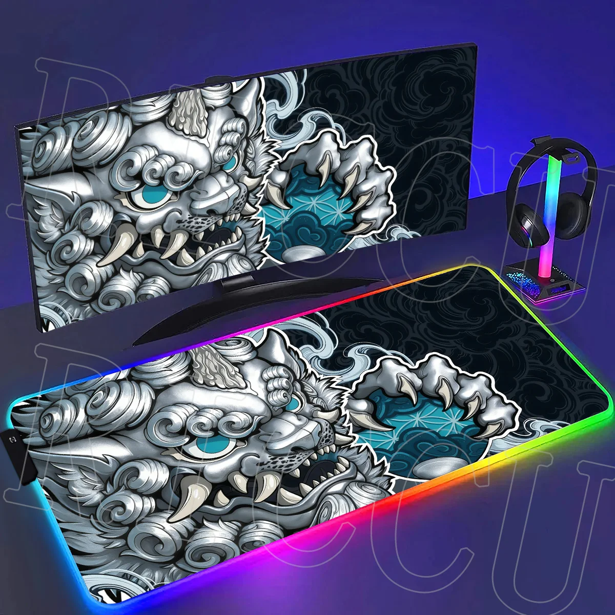 لوحة ماوس ألعاب RGB XXL كبيرة على شكل أسد ألعاب LED لوحة ماوس ألعاب الكمبيوتر سجادة مكتبية من المطاط الطبيعي لوحة مفاتيح مضادة للحشف #2