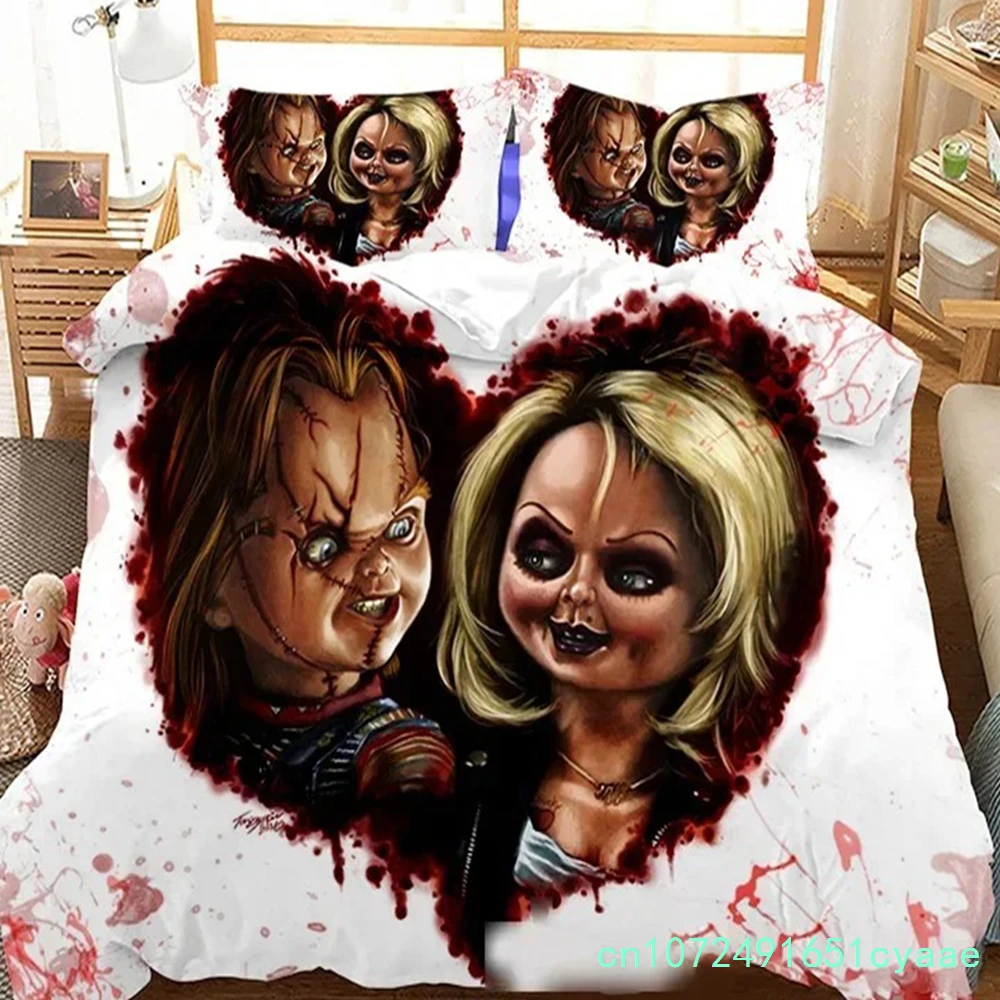 3D Printed Horror Movie Chucky Bedding Set Pillowcase Duvet Cover Double Twin Full Queen King Adult Kids Bedclothes Quilt Cover