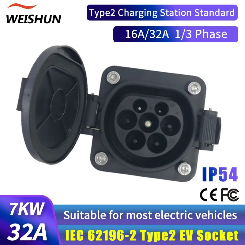 

Type2 EV Charging Socket Male 16A/32A 1Phase/3Phase for IEC 62196-2 EV Charger Adaptor Socket 22KW