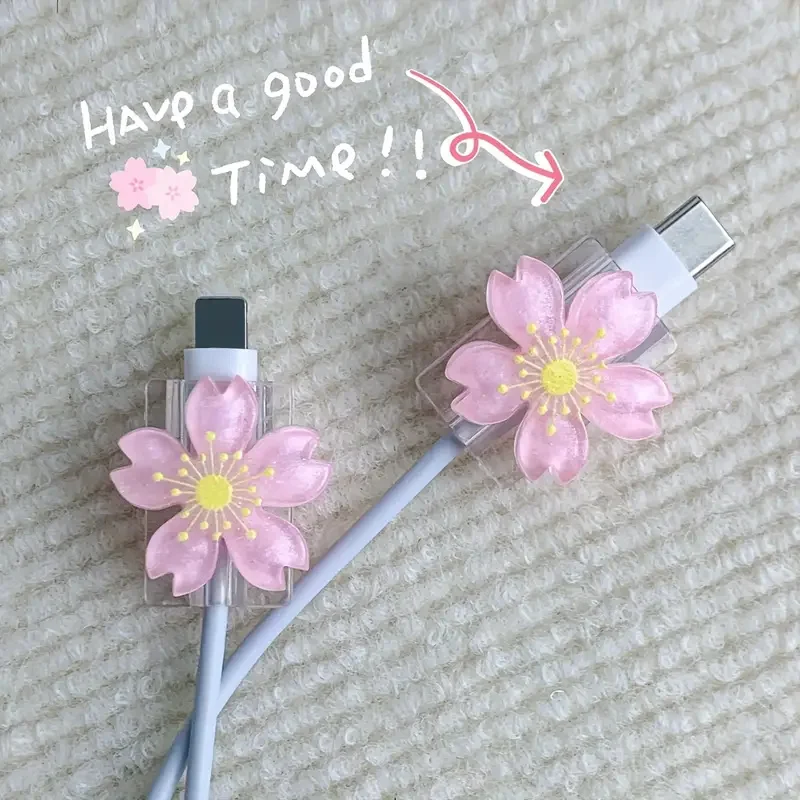 Cartoon Cute Protector Cover Candy Color Flowers Charger Protector Organizer Kawaii Data Line Cord Winder For iPhone Anti-break