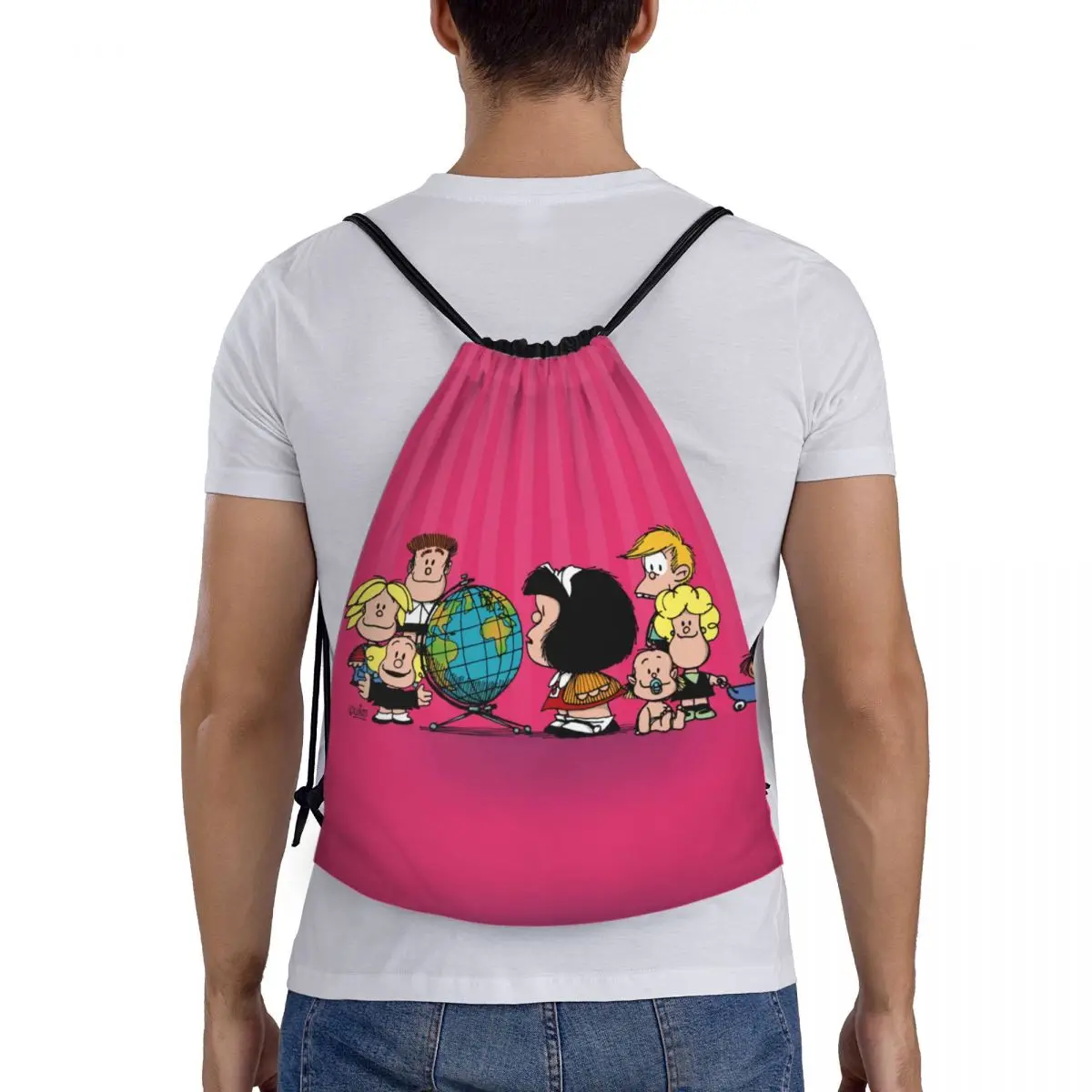 Kawaii Cartoon Mafalda Drawstring Backpack Women Men Gym Sport Sackpack Foldable Training Bag Sack